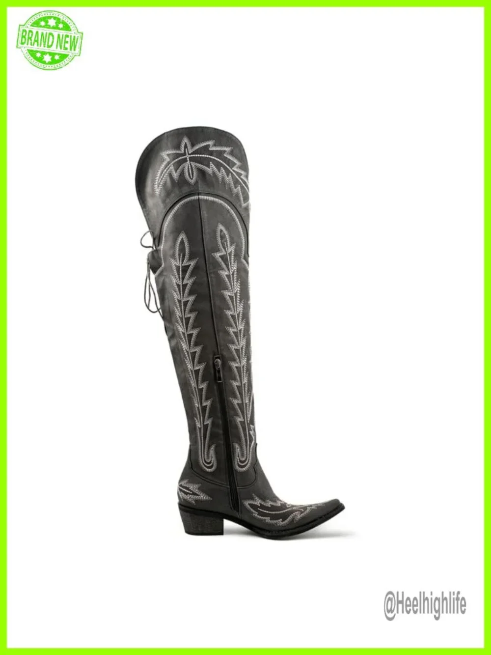 Thigh High Cowgirl Boots Wide Calf Western Embroidered Over The Knee Chunky Heel